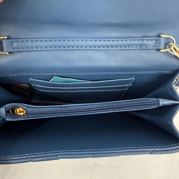 Quilted Chain Mini Purse Blue Ophelia Roe NEW gold chain strap - Picture 9 of 12